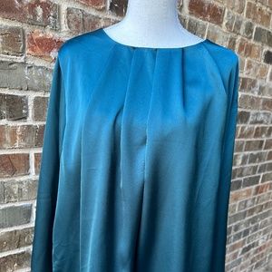 Teal Pleaded neck blouse